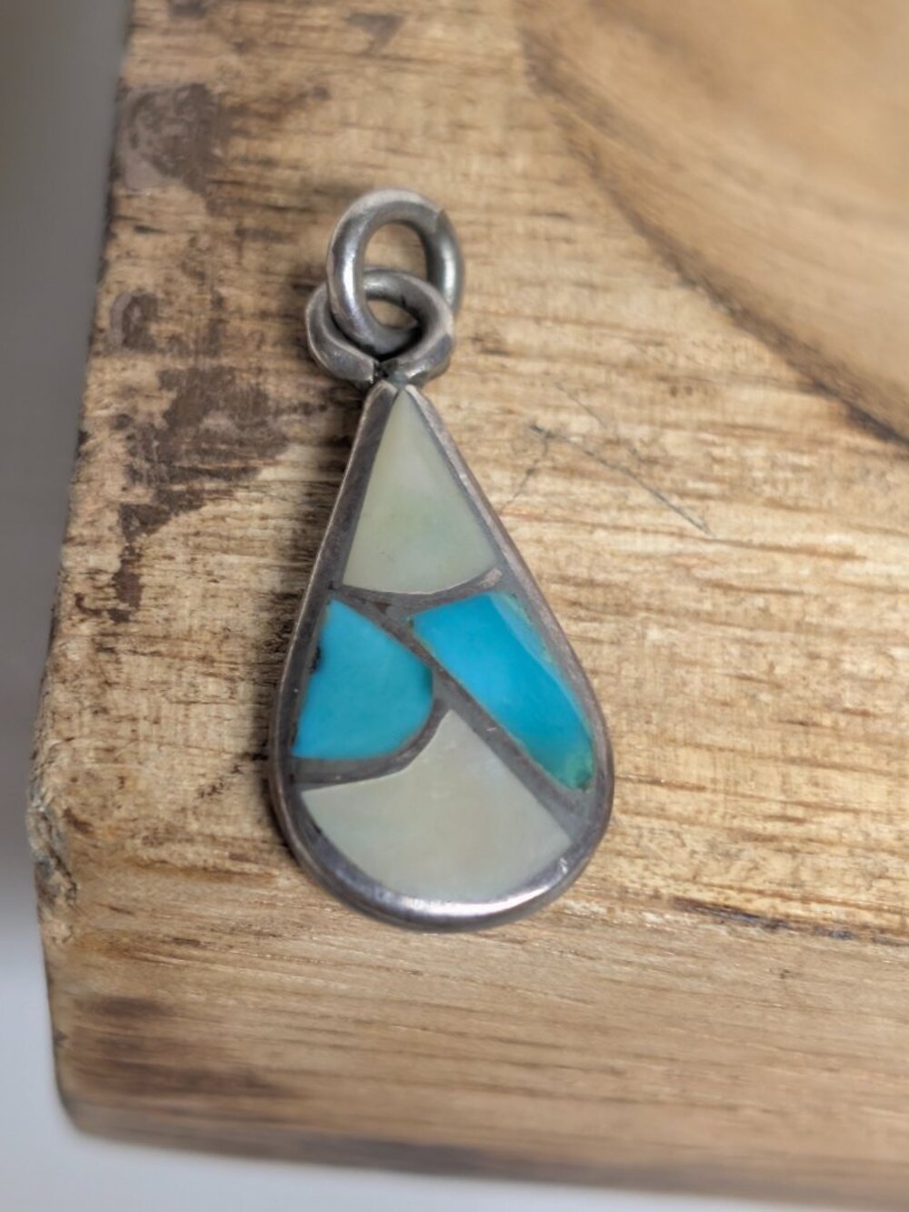 Vintage Stewart and Maria Tuscon Turquoise MOP Fishscale Inlay Petite Pendant
